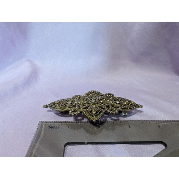 Vintage Filigree Hair Barrette Clip With Rhinestone Crystal Accents For Women - Picture 3 of 3